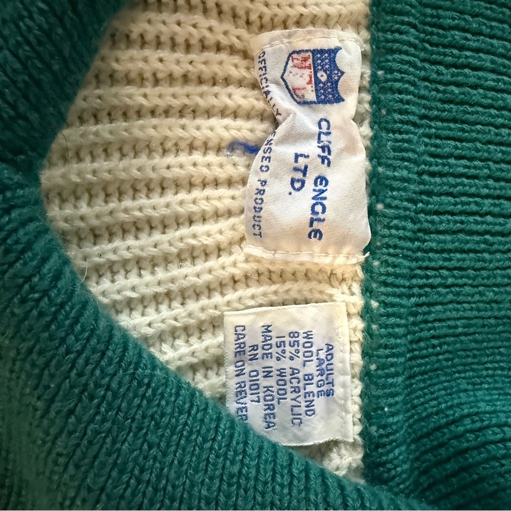 Cliff Engle Vintage wool blend Miami Dolphins Collar White Sweater USA LARGE L - Picture 6 of 8
